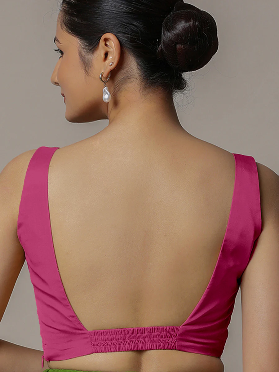 Zeba x Rozaana | Sleeveless Hot Pink FlexiFit™ Saree Blouse with Square Neck - Image 2