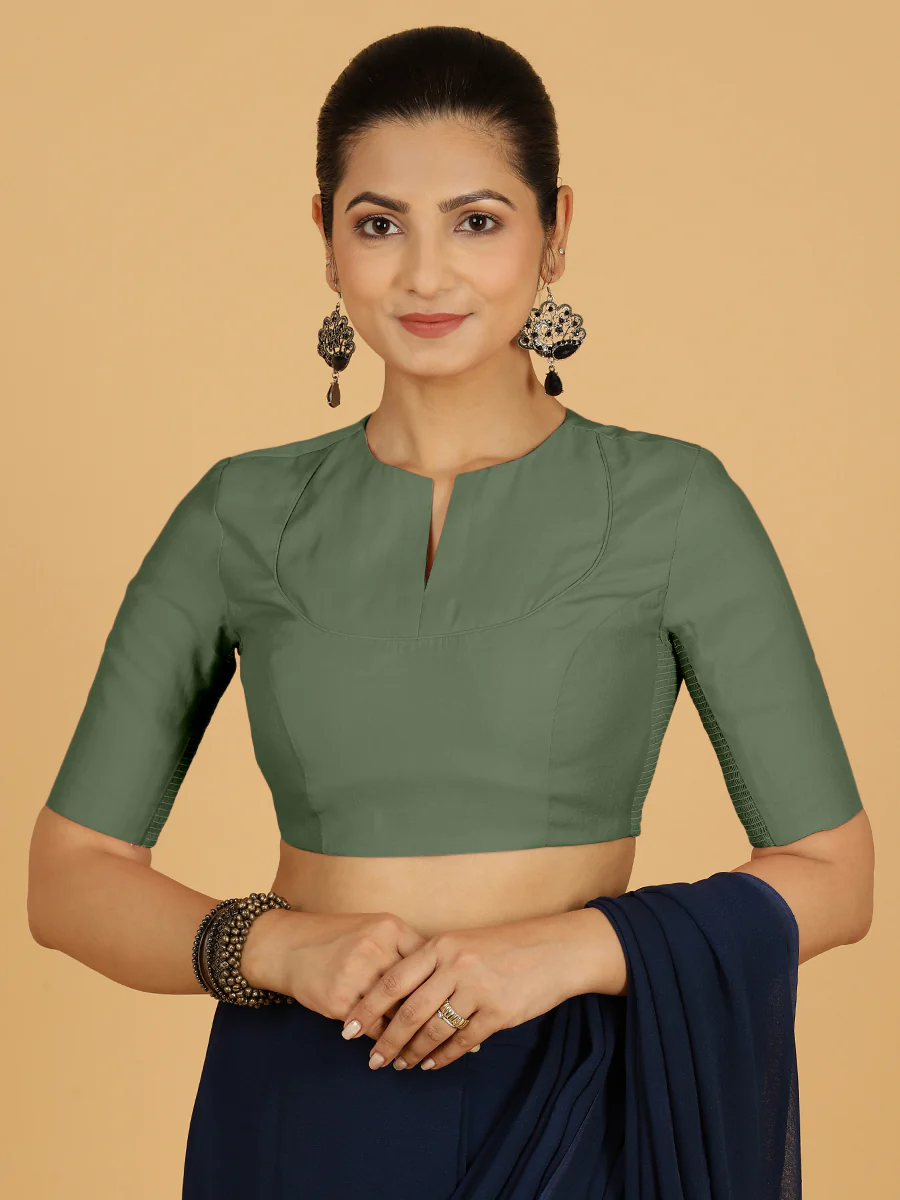 Karishma x Rozaana | Elbow Sleeves Saree Blouse in Hunter Green