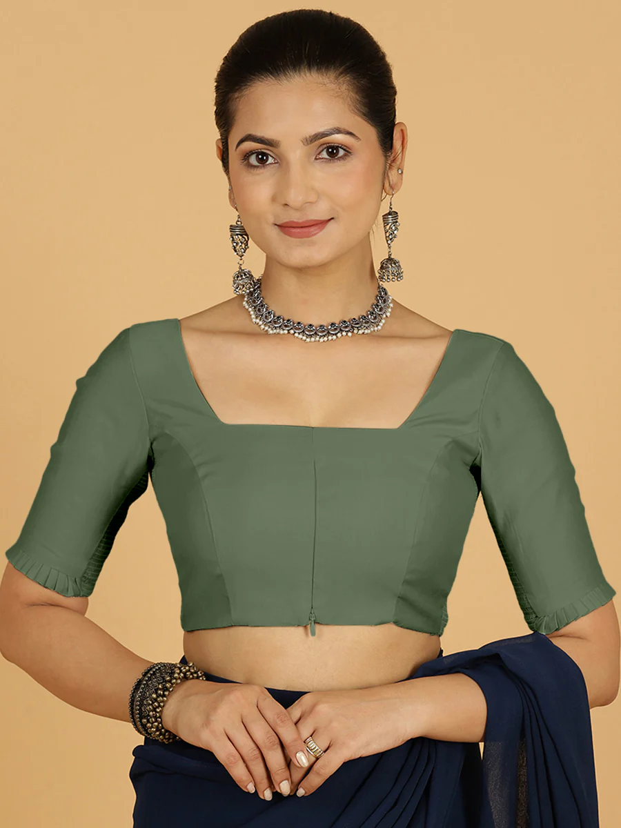 Nihira x Rozaana | Elbow Sleeves Saree Blouse in Hunter Green - Image 12