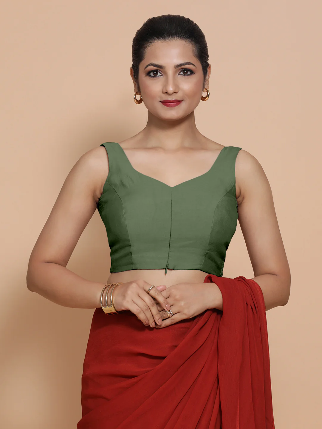 Nitya x Rozaana | Sleeveless Saree Blouse in Hunter Green - Image 9