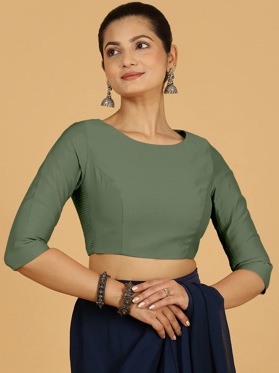 Tamanna x Rozaana | Three Quarter Sleeves Saree Blouse in Hunter Green - Image 10