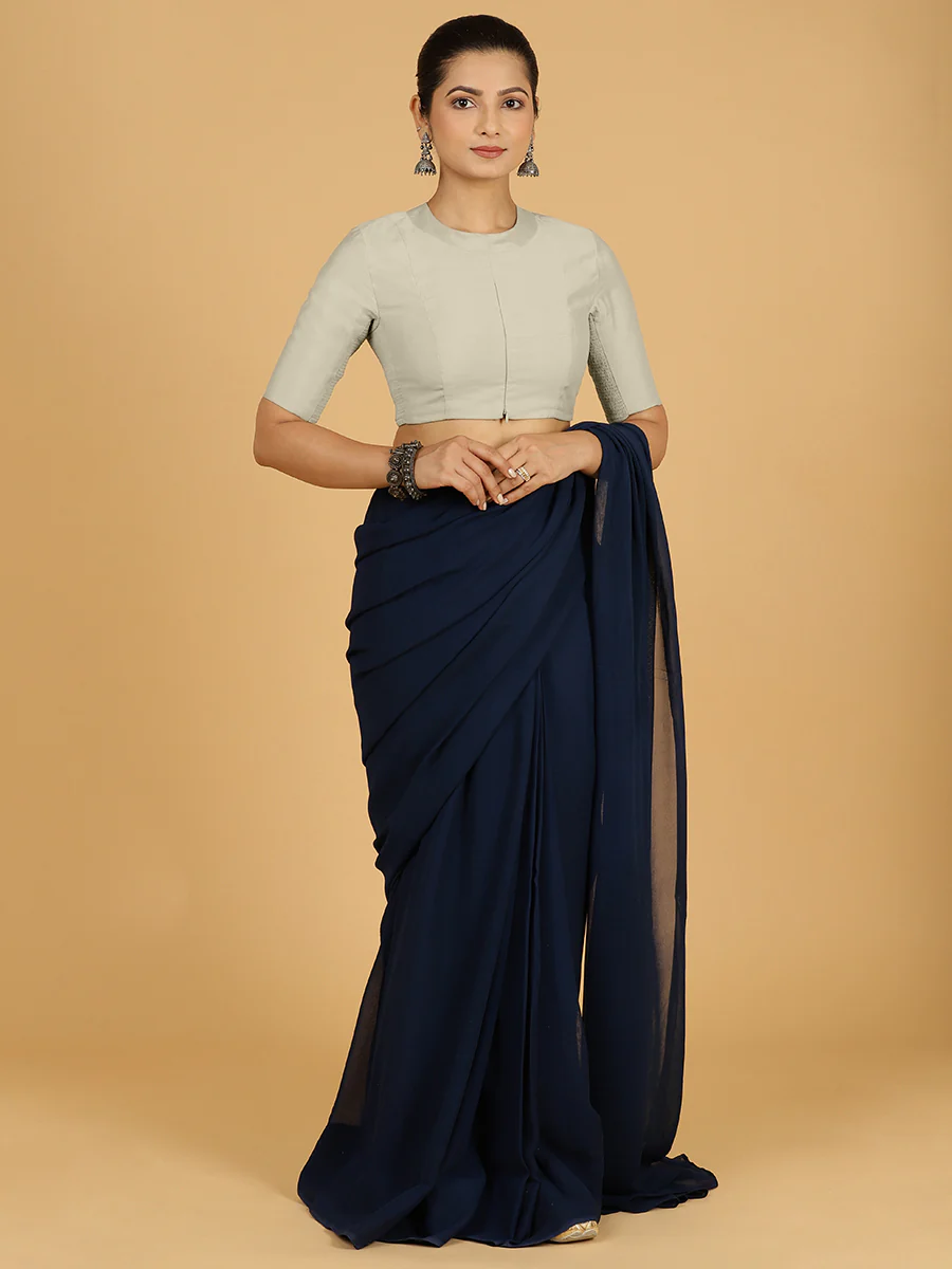 Farida x Rozaana | Regular Sleeves Saree Blouse in Ivory - Image 10