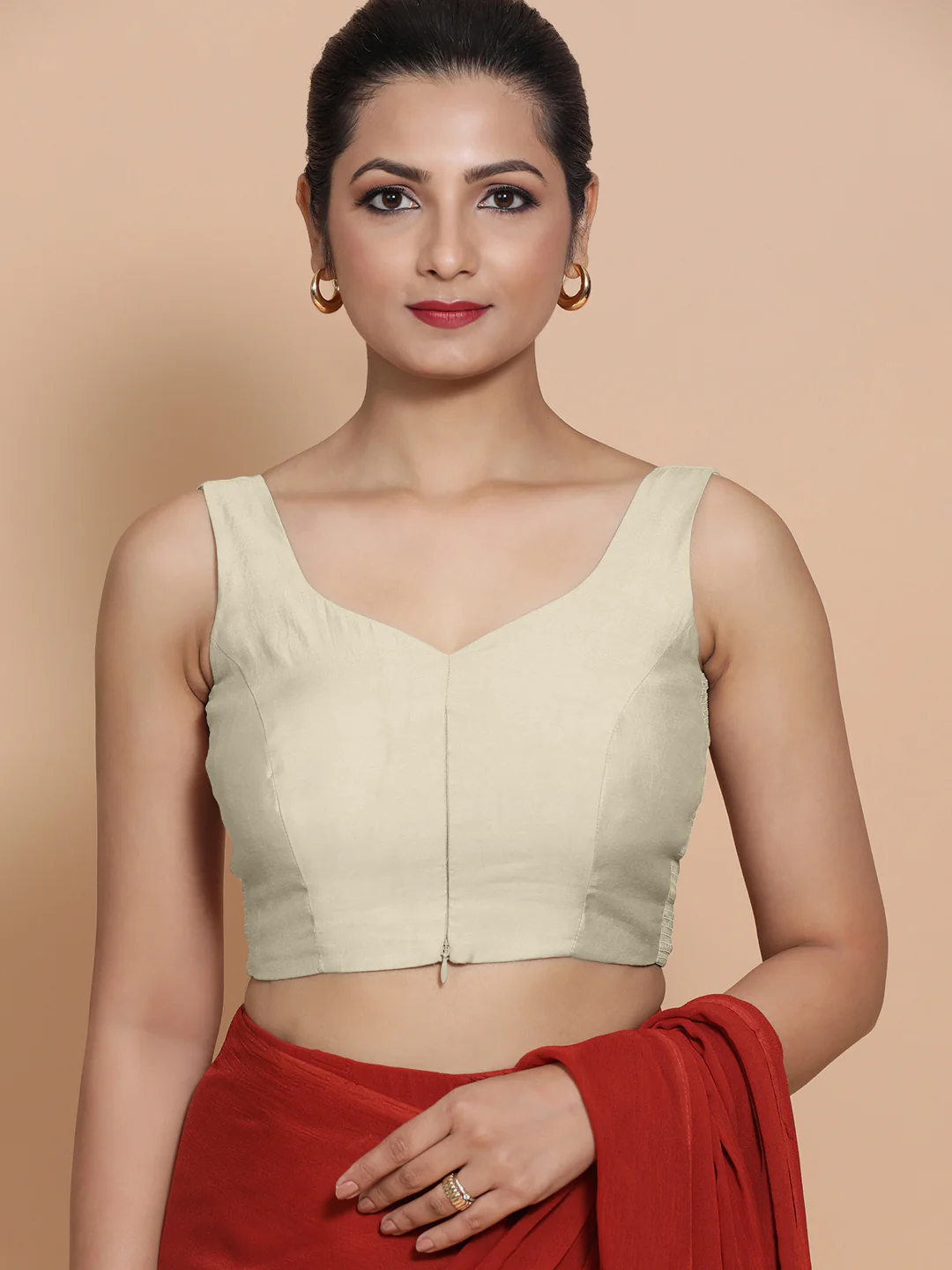 Nitya x Rozaana | Sleeveless Saree Blouse in Ivory - Image 5