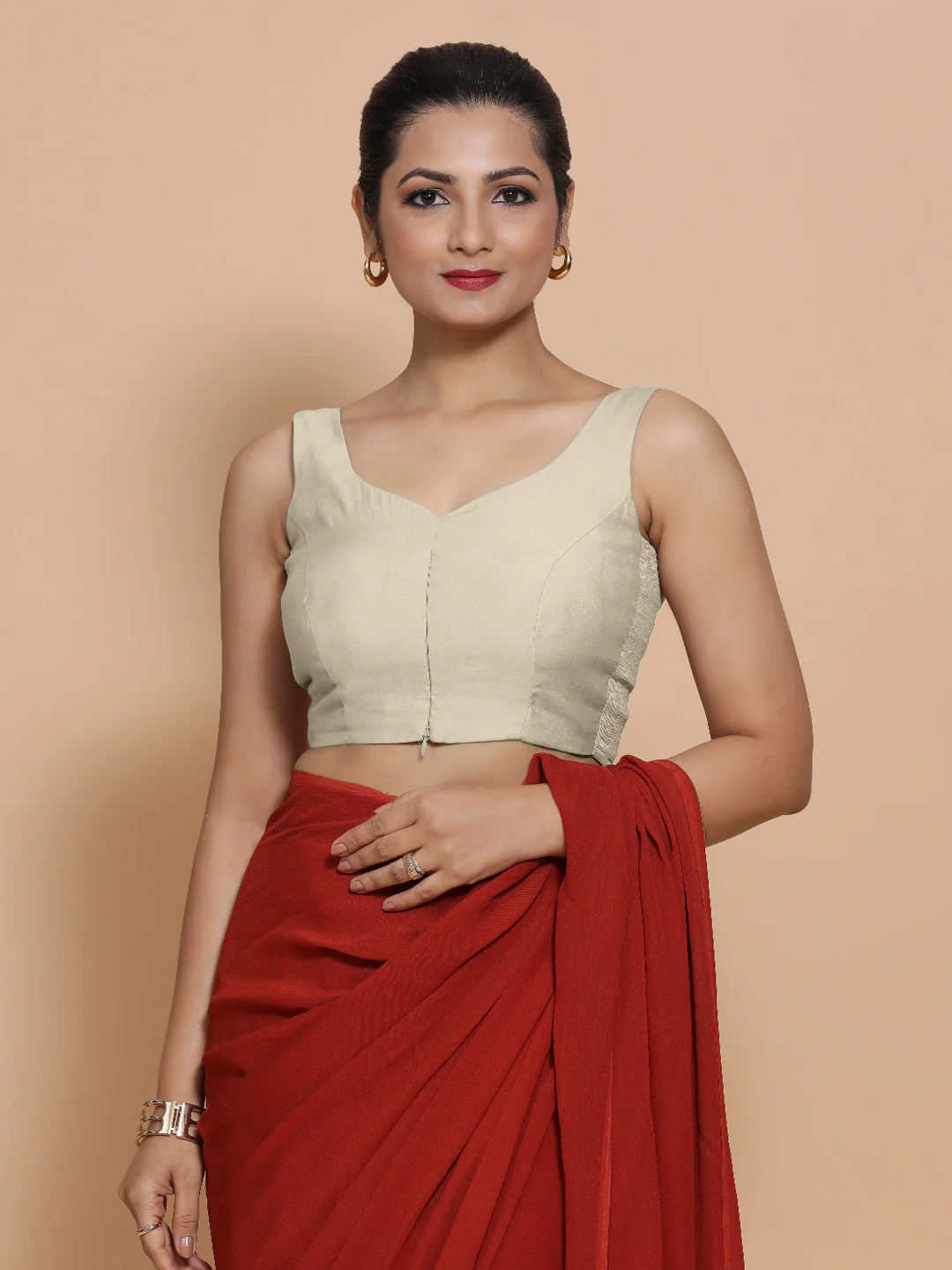 Nitya x Rozaana | Sleeveless Saree Blouse in Ivory - Image 8