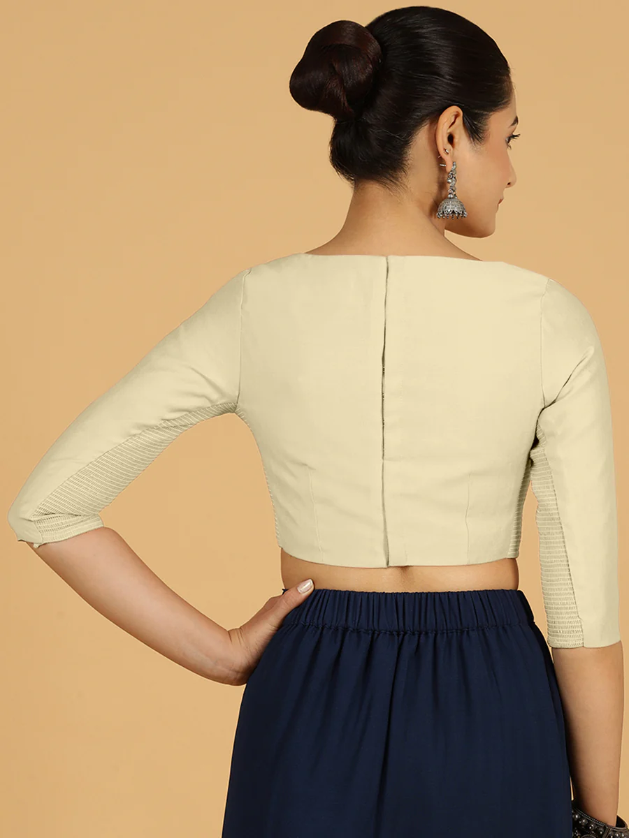 Tamanna x Rozaana | Three Quarter Sleeves Saree Blouse in Ivory - Image 2