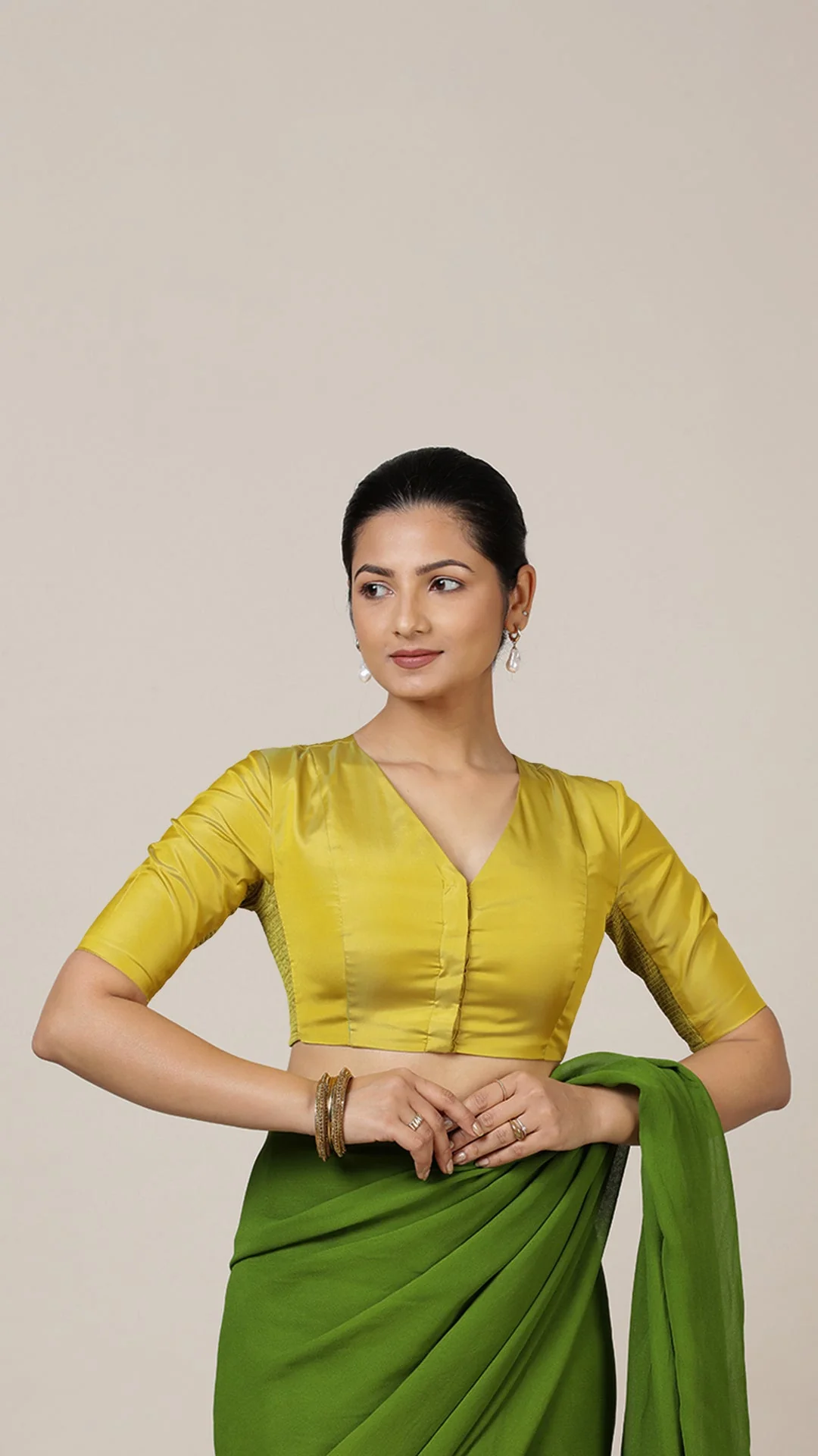Begum x Rozaana | Elbow Sleeves Saree Blouse in Lemon Yellow - Image 9
