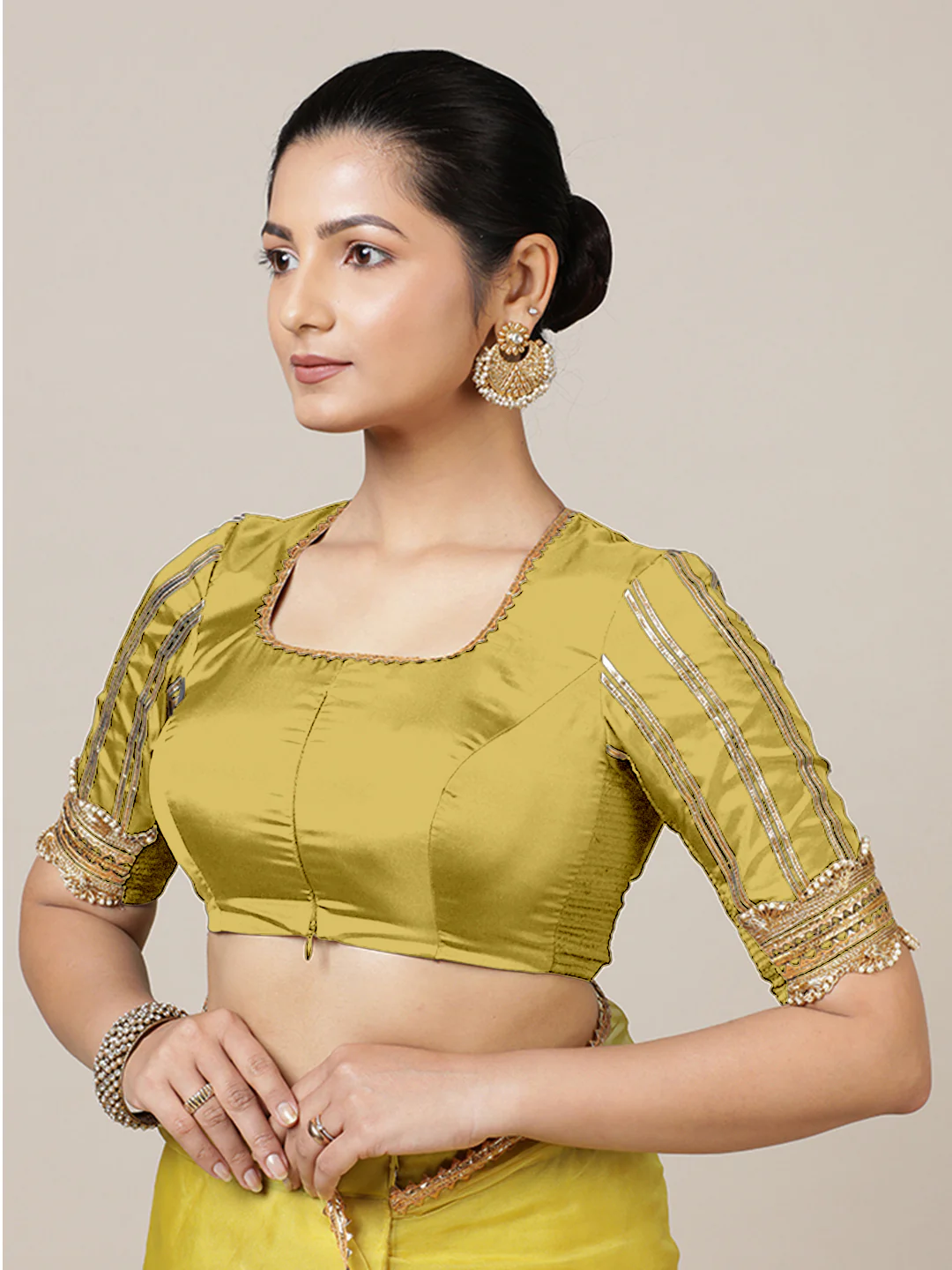 Aziza x Tyohaar | Elbow Sleeves Saree Blouse in Lemon Yellow - Image 8