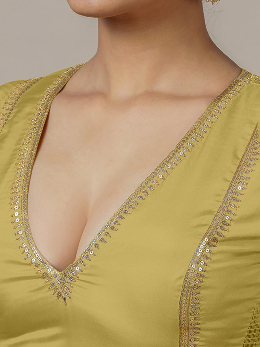 Zohra x Luxe | Lemon Yellow Saree Blouse w/ FlexiFit™ Side Seam - Image 5