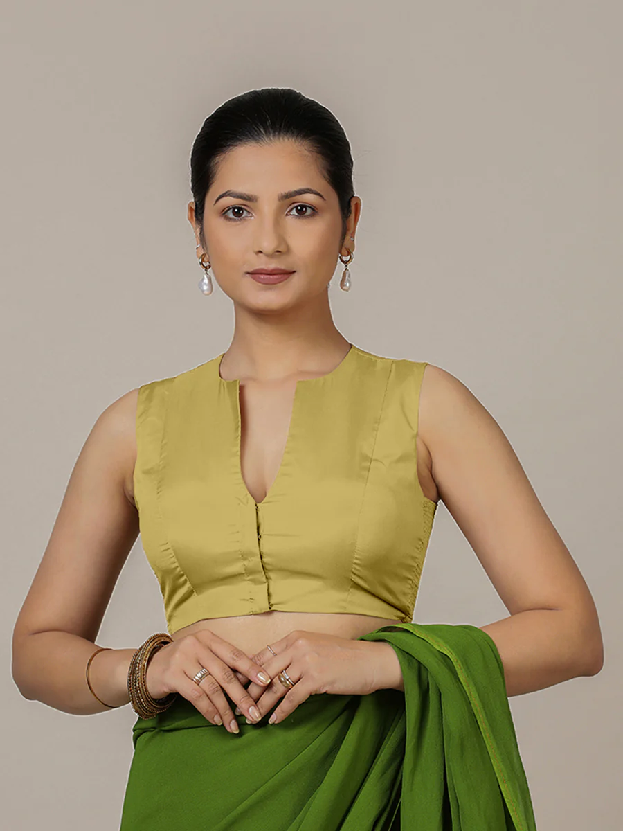 Veena x Rozaana | Sleeveless Saree Blouse in Lemon Yellow
