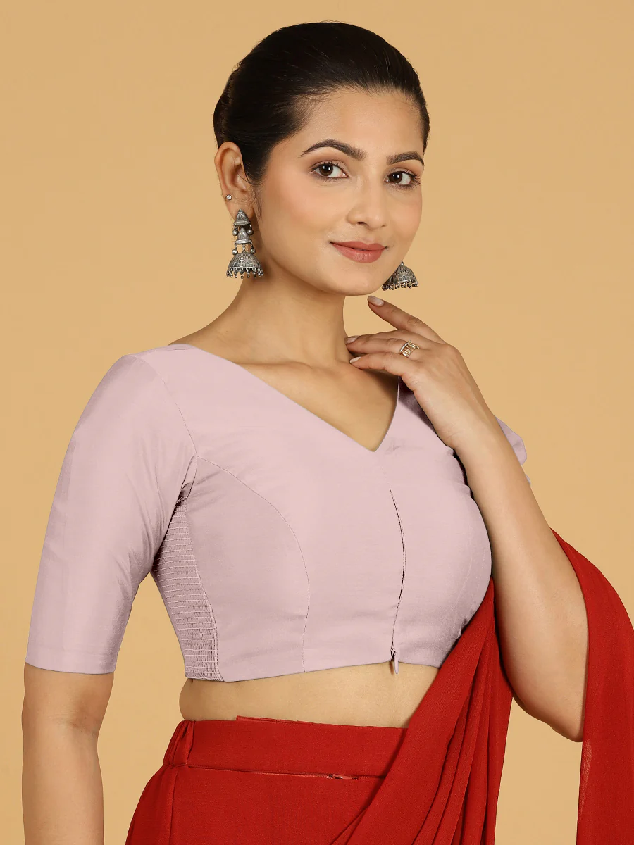Shabana x Rozaana | Elbow Sleeves Saree Blouse in Lilac - Image 5