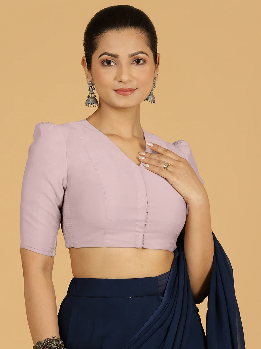 Shravani x Rozaana | Puff Sleeves Saree Blouse in Lilac - Image 11