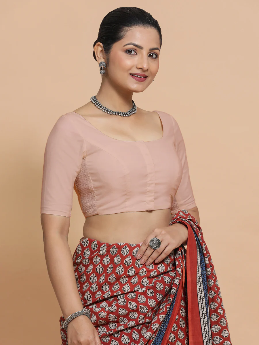 Mithali x Rozaana | Elbow Sleeves Saree Blouse in Misty Pink Linen - Image 10