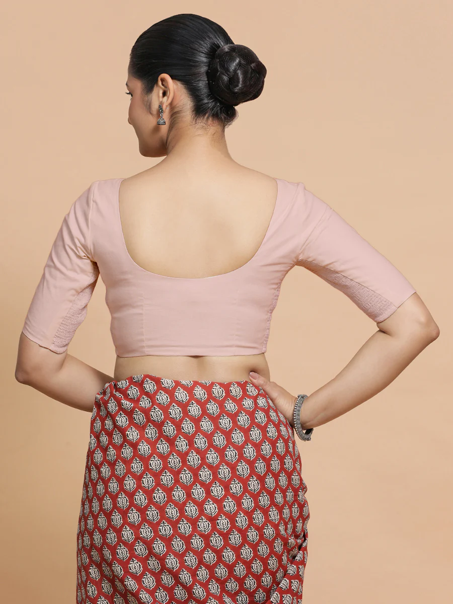 Sonia x Rozaana | Elbow Sleeves Saree Blouse in Misty Pink Linen - Image 2
