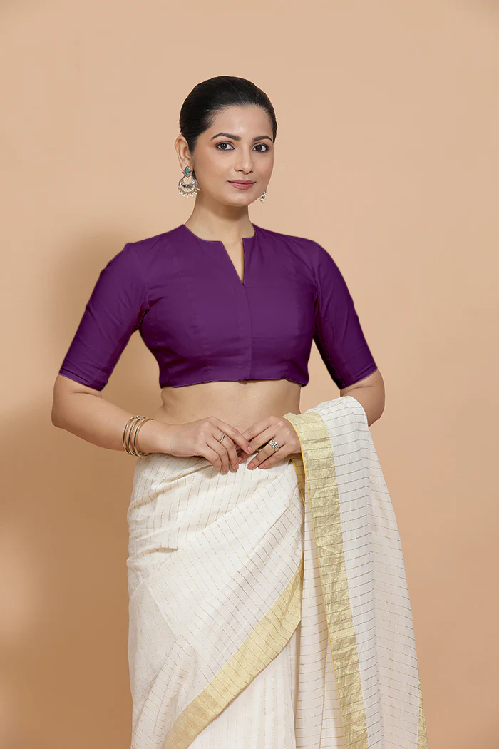 Ananya x Rozaana | Round Neck Magenta Bliss Plain Cotton Saree Blouse - Image 6