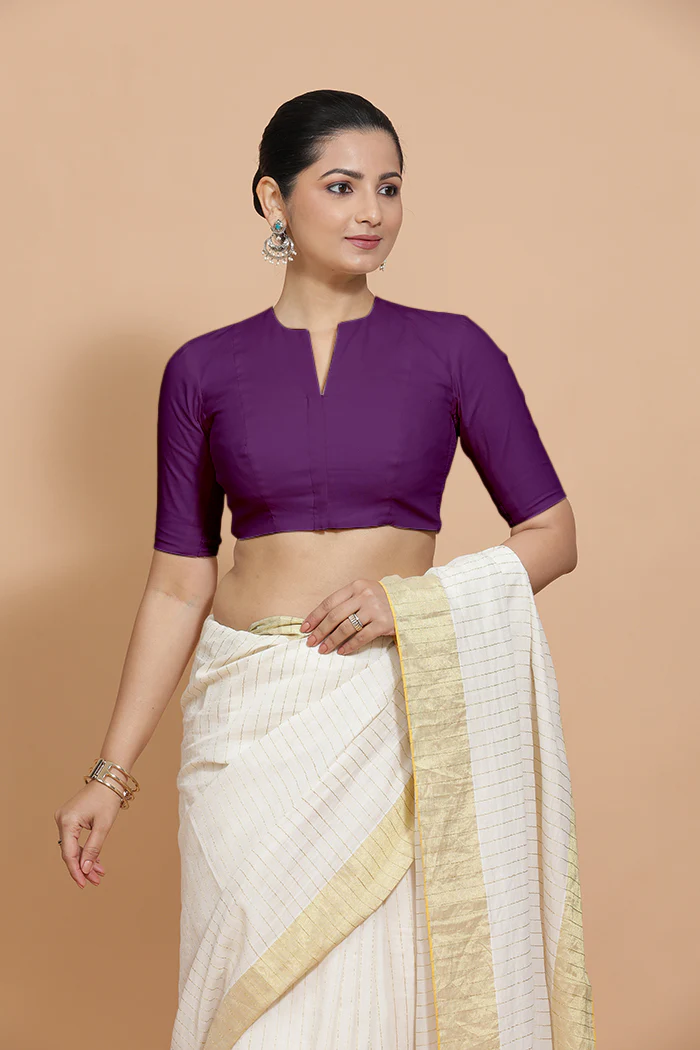 Ananya x Rozaana | Round Neck Magenta Bliss Plain Cotton Saree Blouse - Image 7