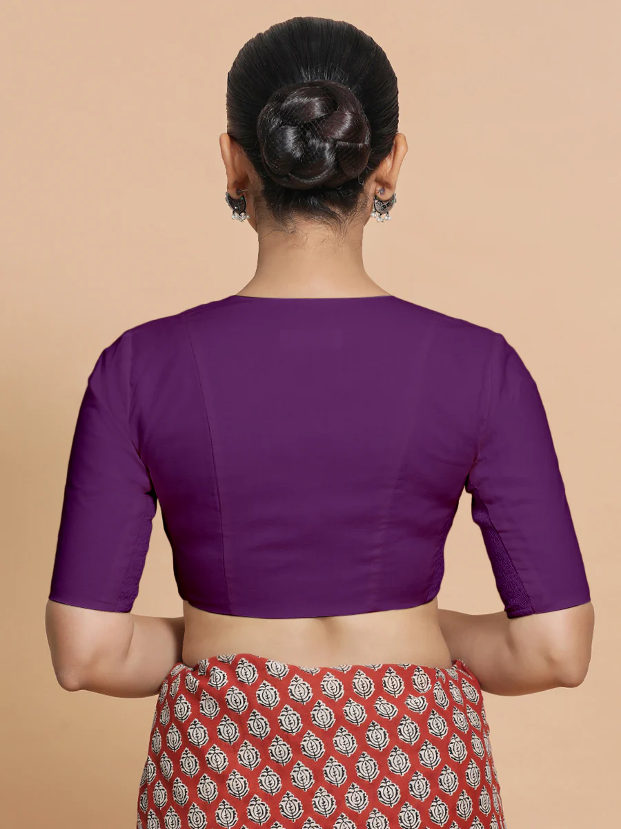 Koel x Rozaana | Round Neck Magenta Bliss Plain Cotton Saree Blouse - Image 2