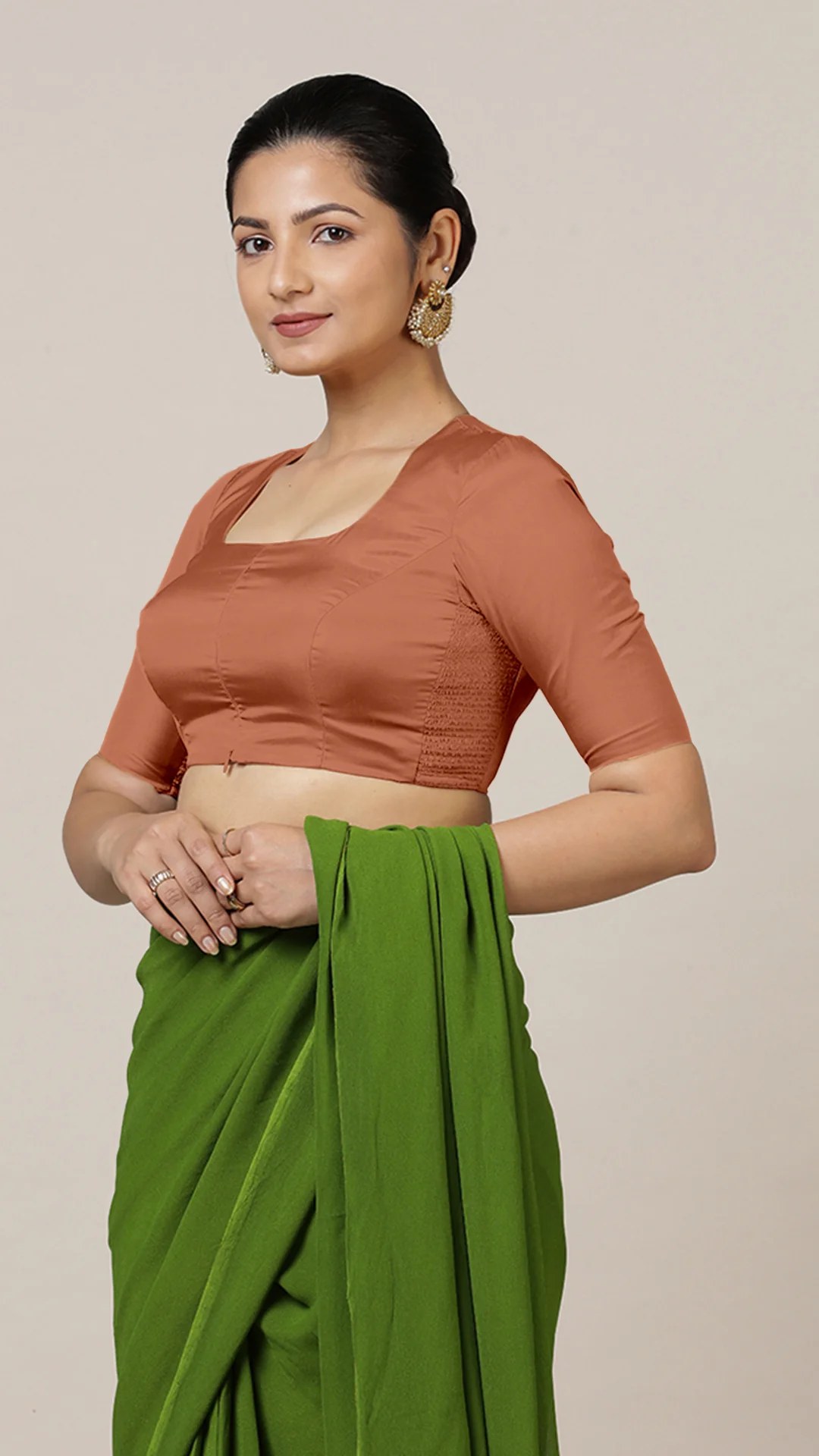 Aziza x Rozaana | Elbow Sleeves Saree Blouse in Metallic Copper - Image 6