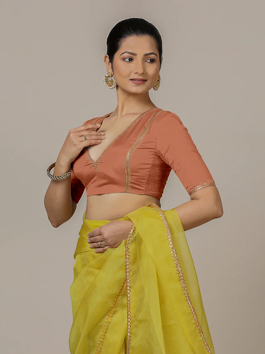 Zohra x Luxe | Metallic Copper Saree Blouse w/ FlexiFit™ Side Seam - Image 8