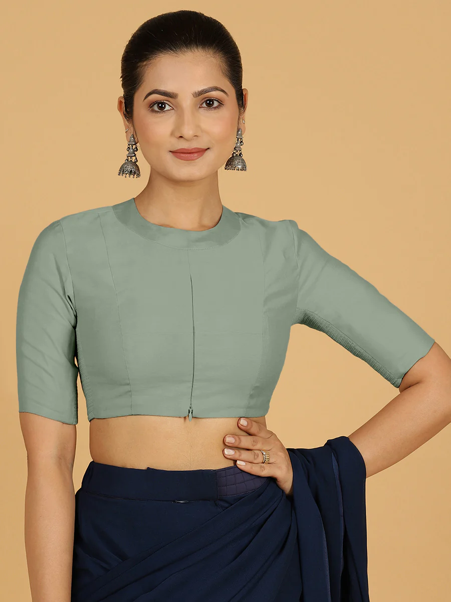 Farida x Rozaana | Regular Sleeves Saree Blouse in Mint Green - Image 9