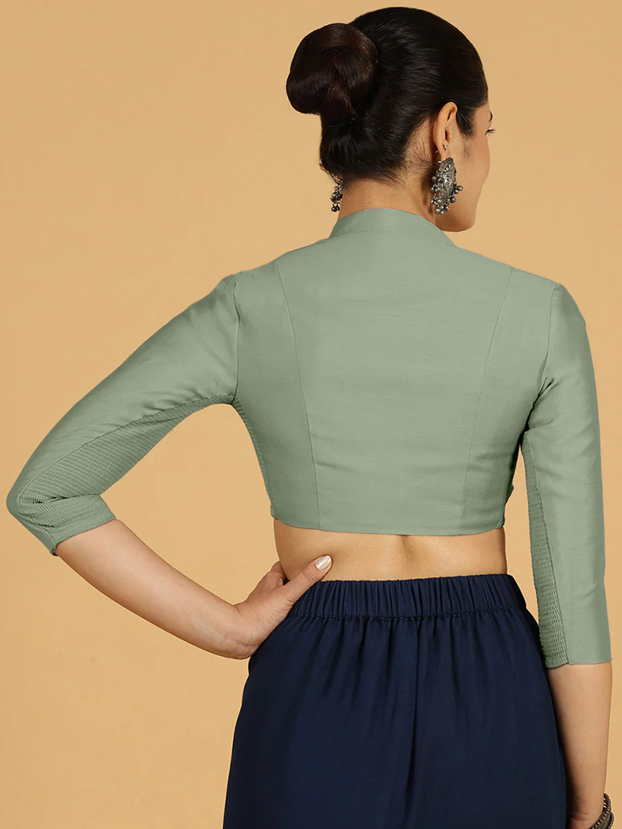 Maya x Rozaana | Three Quarter Sleeves Saree Blouse in Mint Green - Image 2