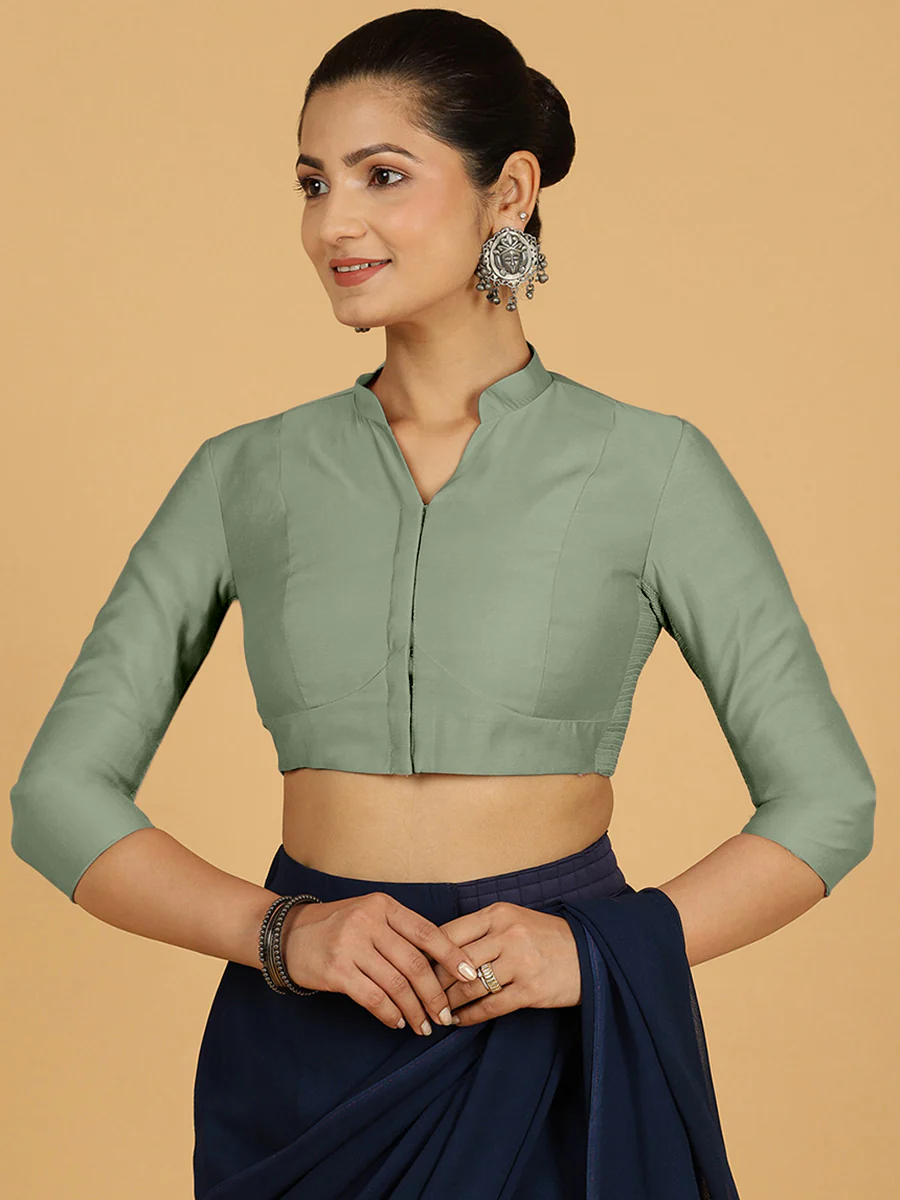 Maya x Rozaana | Three Quarter Sleeves Saree Blouse in Mint Green - Image 9