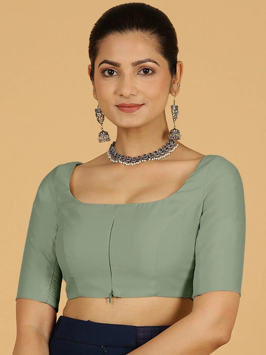 Nidhi x Rozaana | Elbow Sleeves Saree Blouse in Mint Green - Image 9