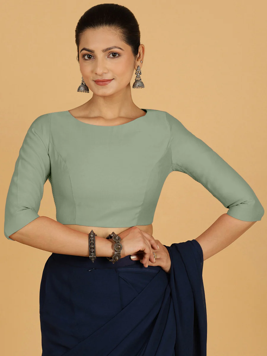 Tamanna x Rozaana | Three Quarter Sleeves Saree Blouse in Mint Green - Image 7