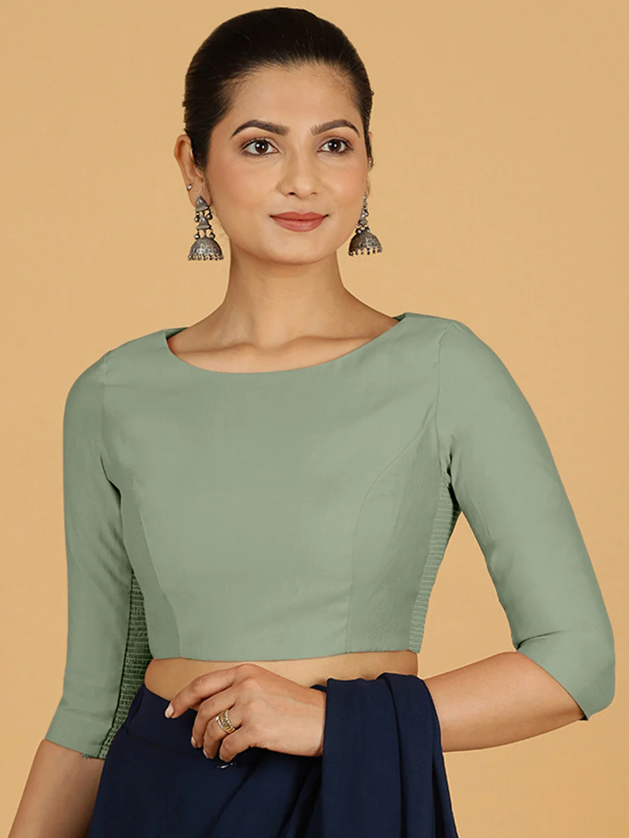 Tamanna x Rozaana | Three Quarter Sleeves Saree Blouse in Mint Green - Image 8