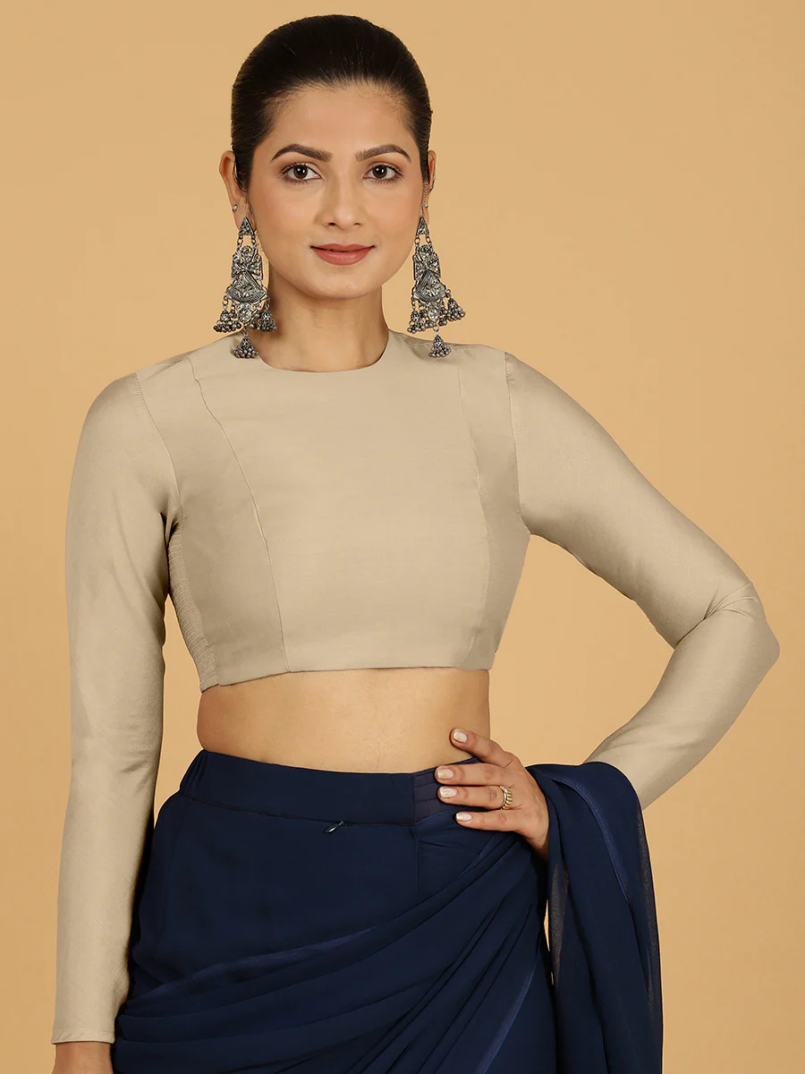 Jaya x Rozaana |  Saree Blouse in Oyster Grey - Image 10
