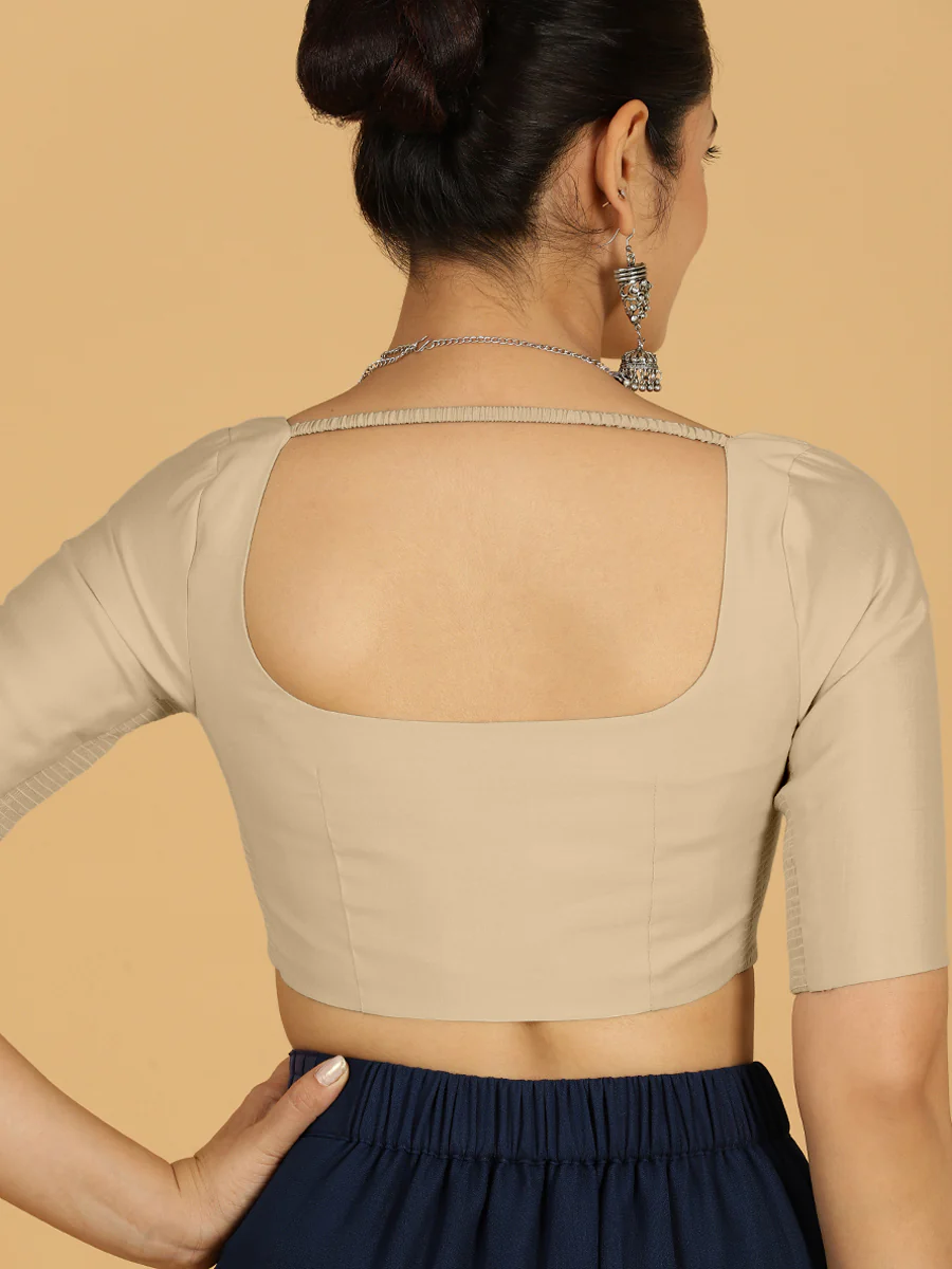 Nidhi x Rozaana | Elbow Sleeves Saree Blouse in Oyster Grey - Image 2