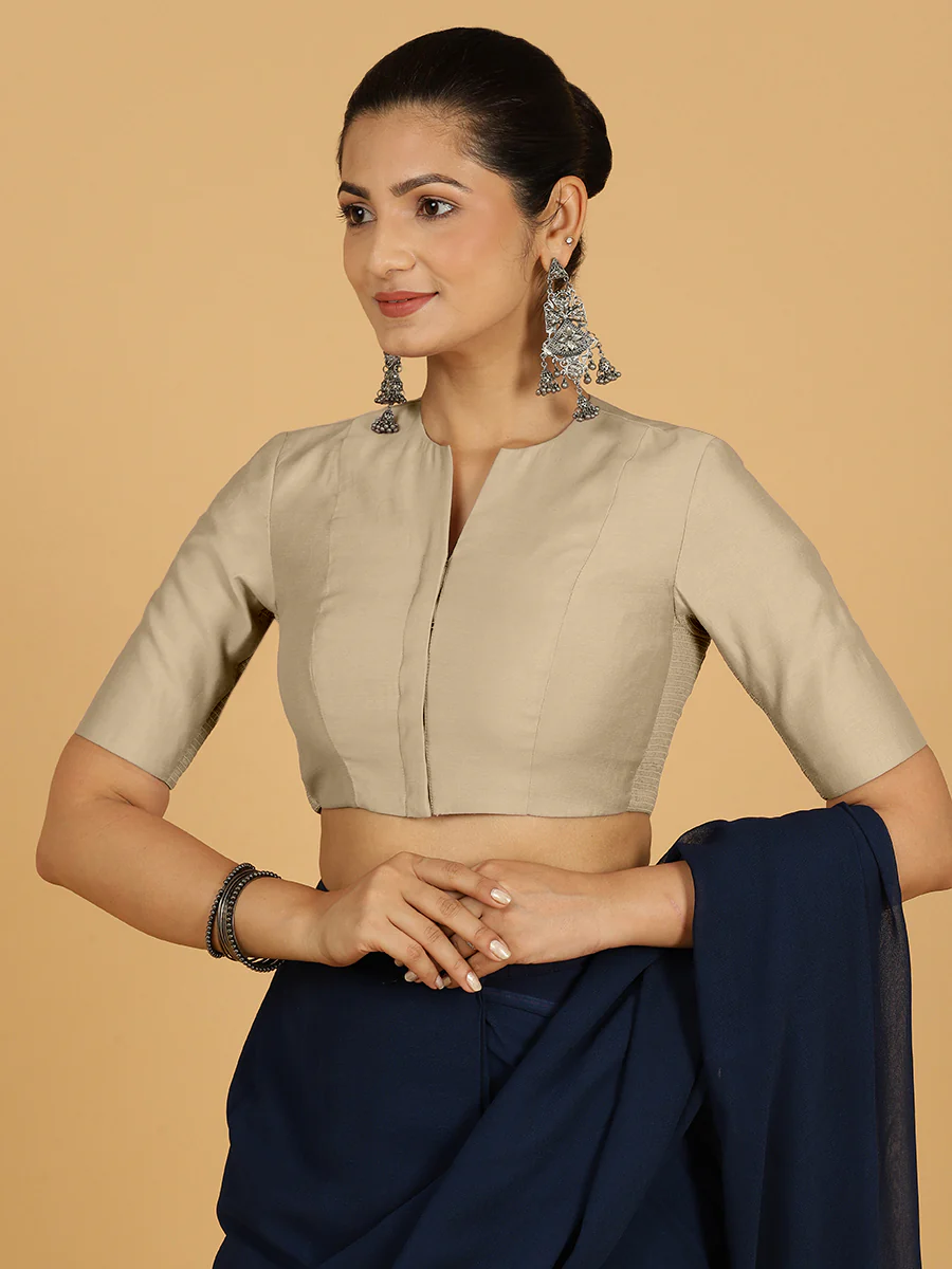 Simar x Rozaana | Saree Blouse in Oyster Grey - Image 5