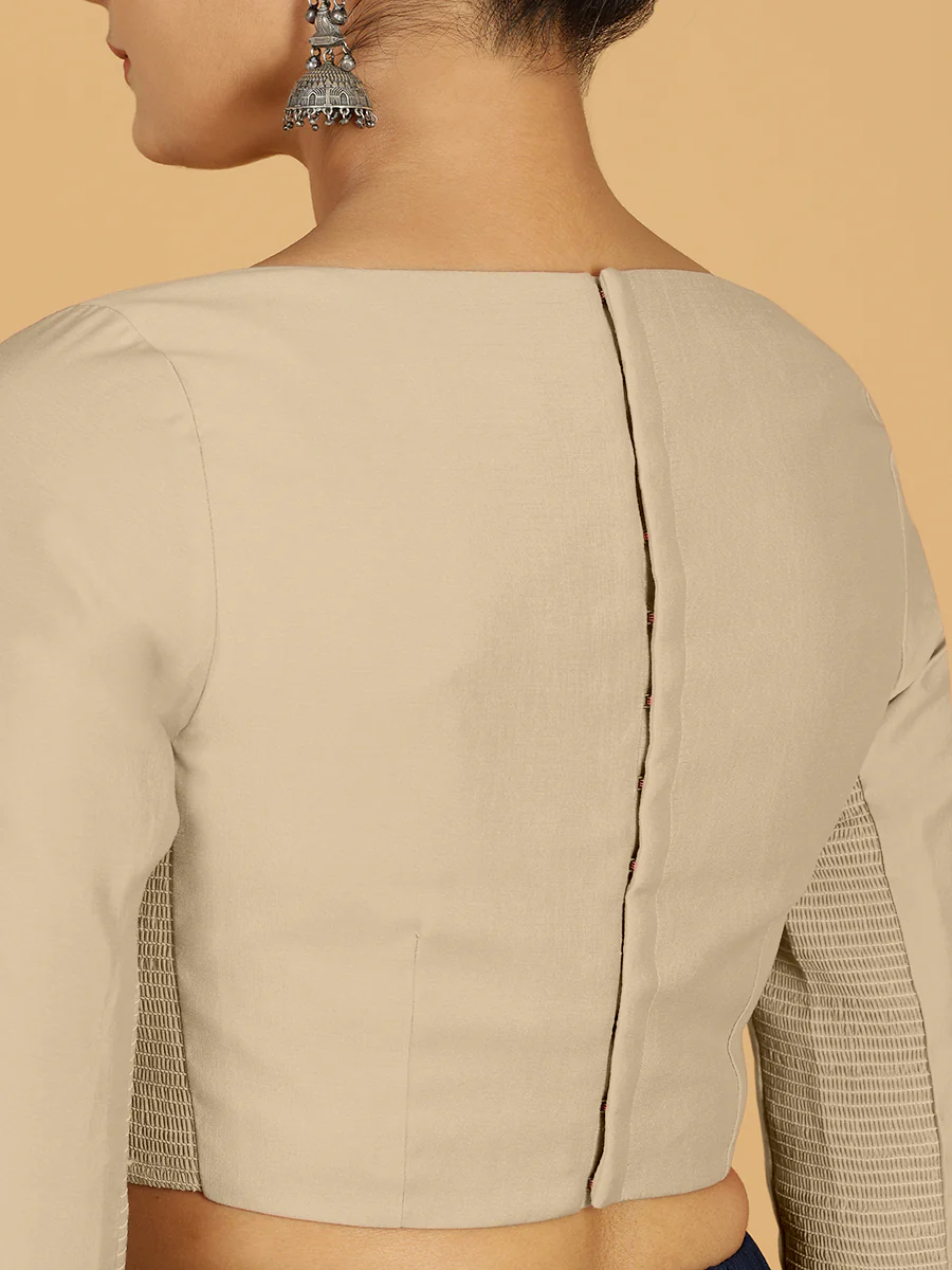 Tamanna x Rozaana | Three Quarter Sleeves Saree Blouse in Oyster Grey - Image 6