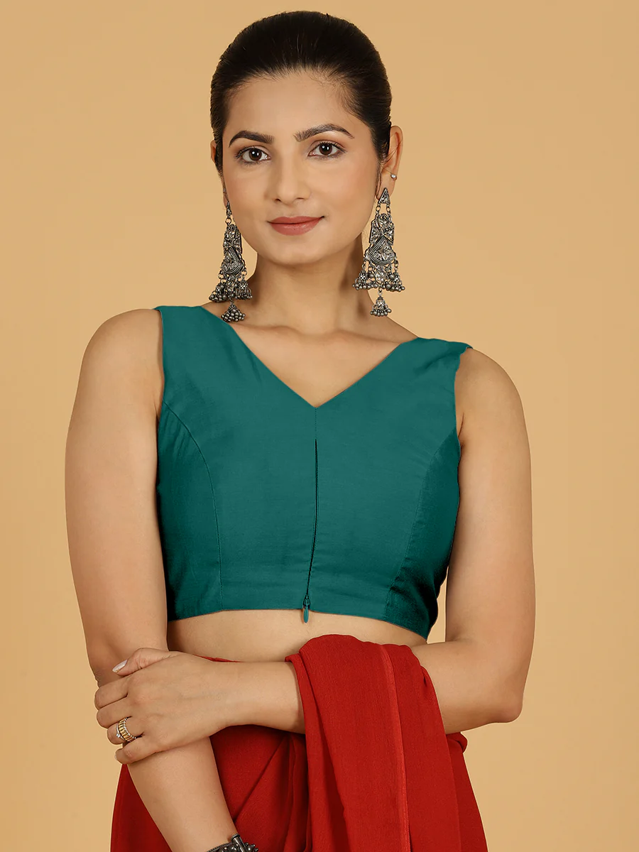 Hema x Rozaana | Saree Blouse in Peacock Green - Image 9