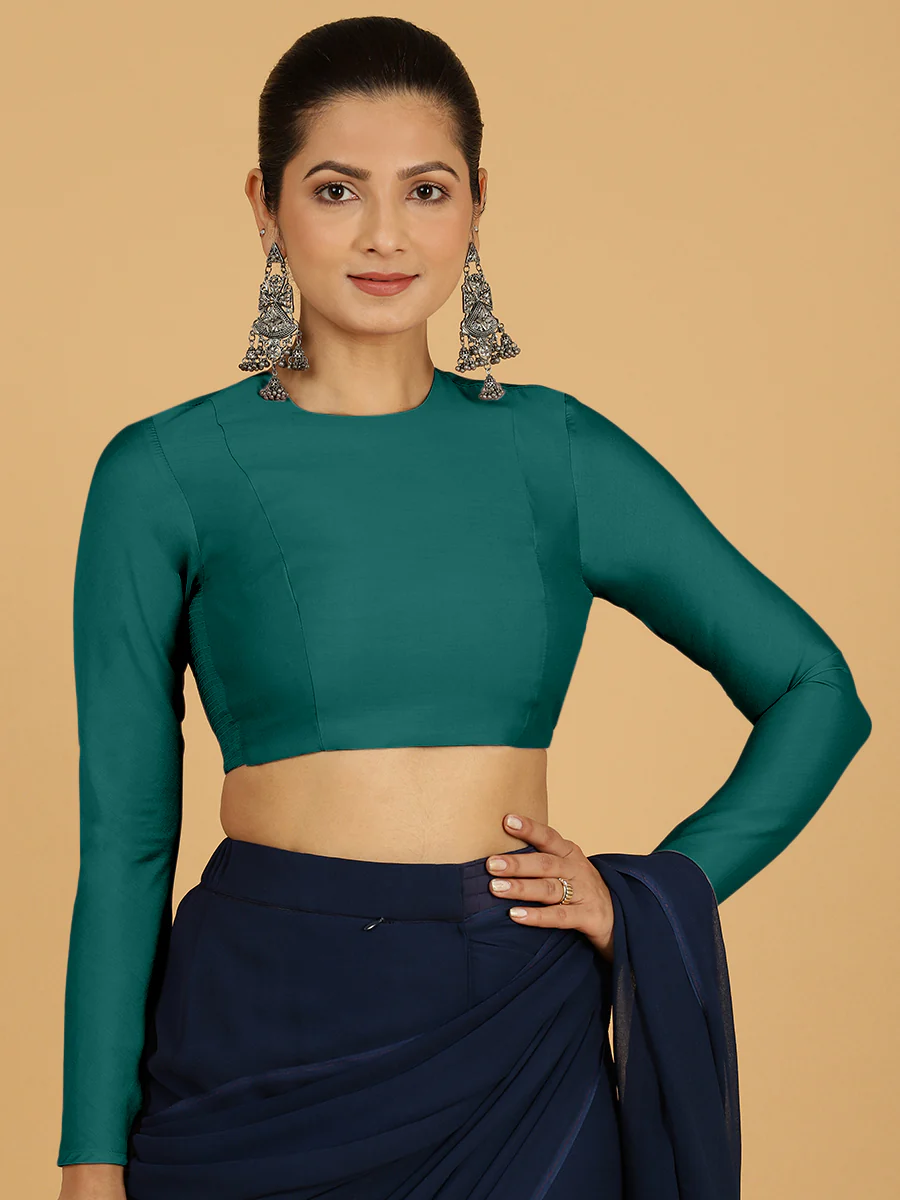 Jaya x Rozaana |  Saree Blouse in Peacock Green - Image 10
