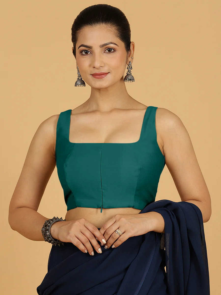 Kasturi x Rozaana | Sleeveless Saree Blouse in Peacock Green - Image 11