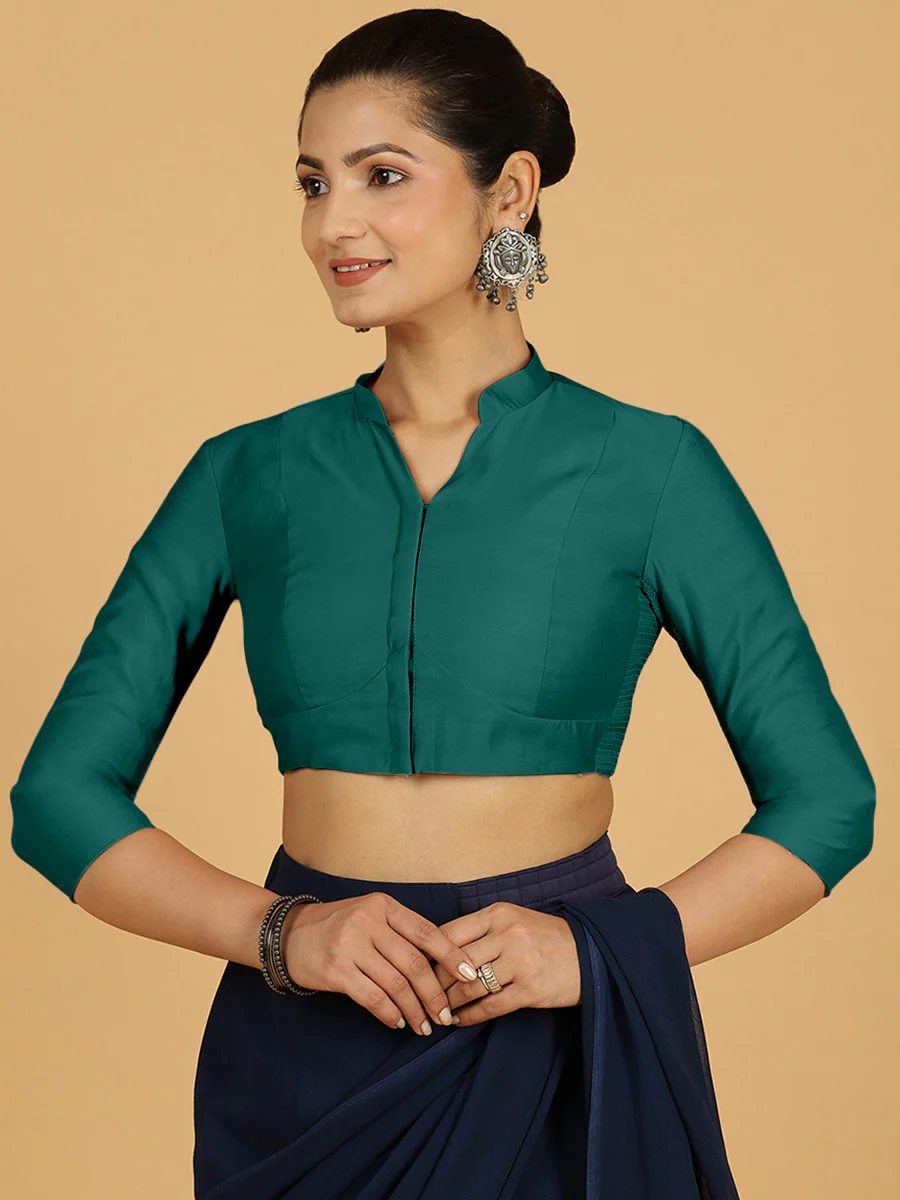 Maya x Rozaana | Three Quarter Sleeves Saree Blouse in Peacock Green - Image 8