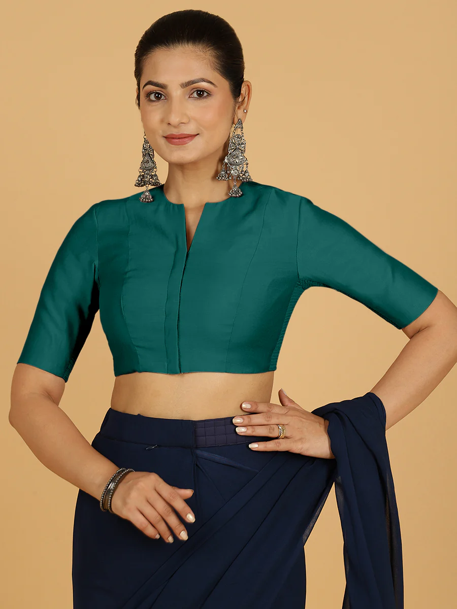 Simar x Rozaana |  Saree Blouse in Peacock Green - Image 9
