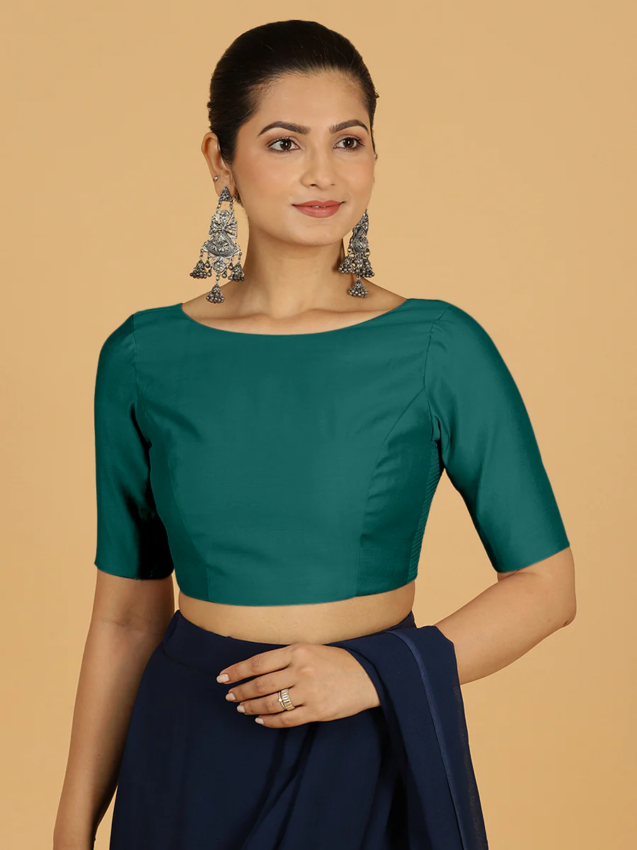 Trisha x Rozaana | Saree Blouse in Peacock Green - Image 8