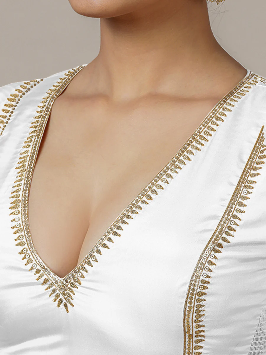 Zohra x Luxe | Pearl White Saree Blouse w/ FlexiFit™ Side Seam - Image 5