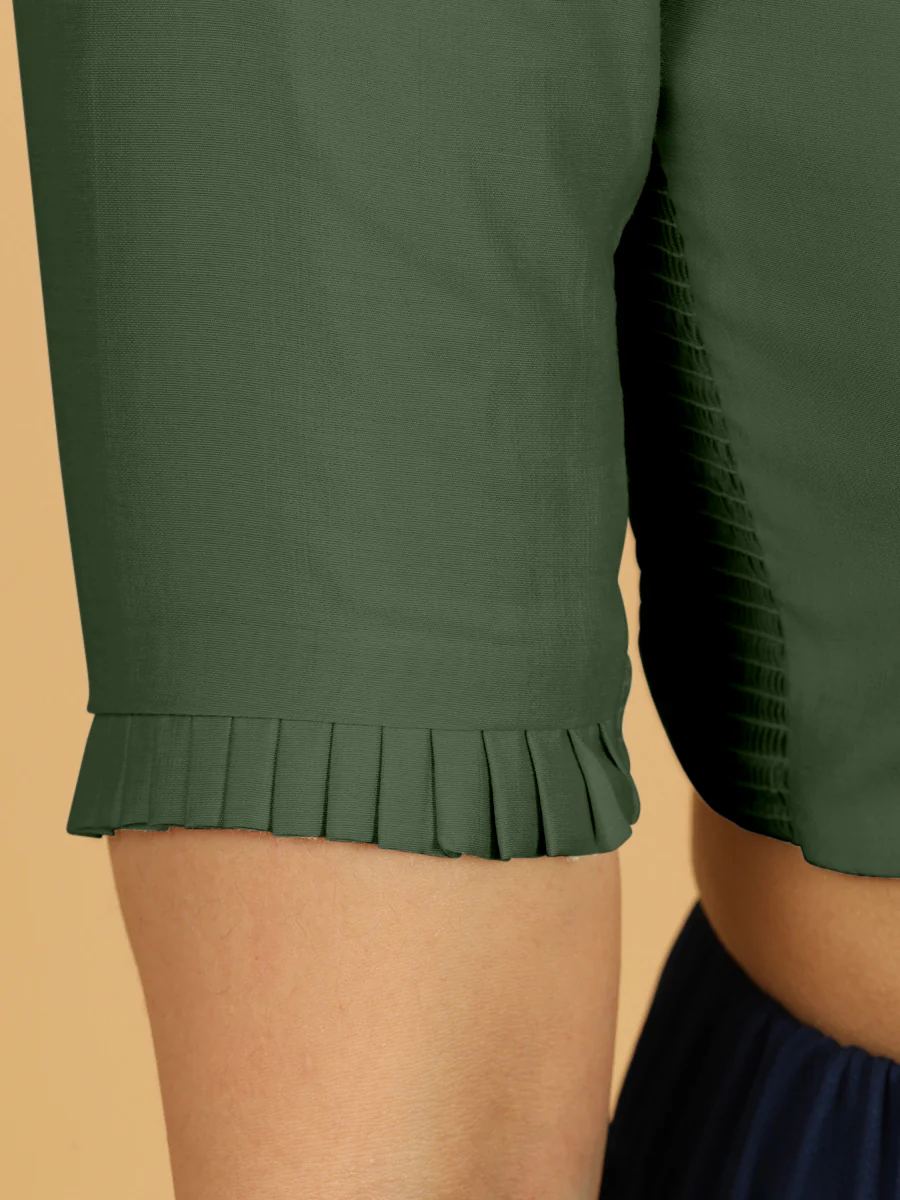 Nihira x Rozaana | Elbow Sleeves Saree Blouse in Pine Green - Image 5