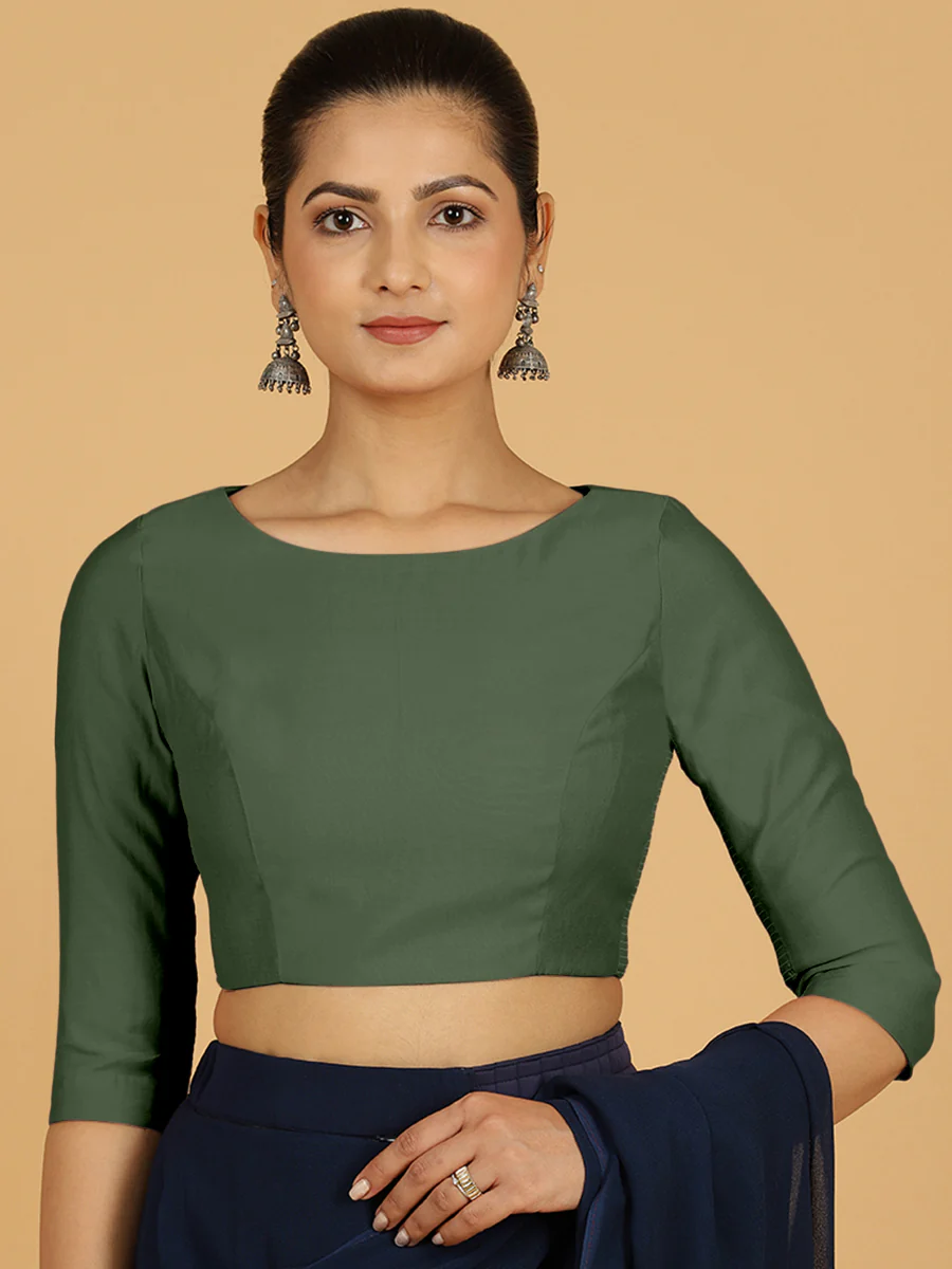 Tamanna x Rozaana | Three Quarter Sleeves Saree Blouse in Pine Green - Image 12