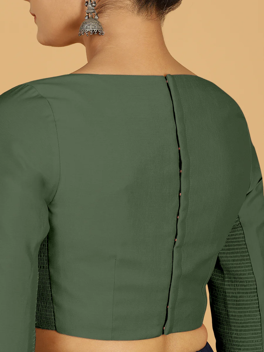 Tamanna x Rozaana | Three Quarter Sleeves Saree Blouse in Pine Green - Image 6