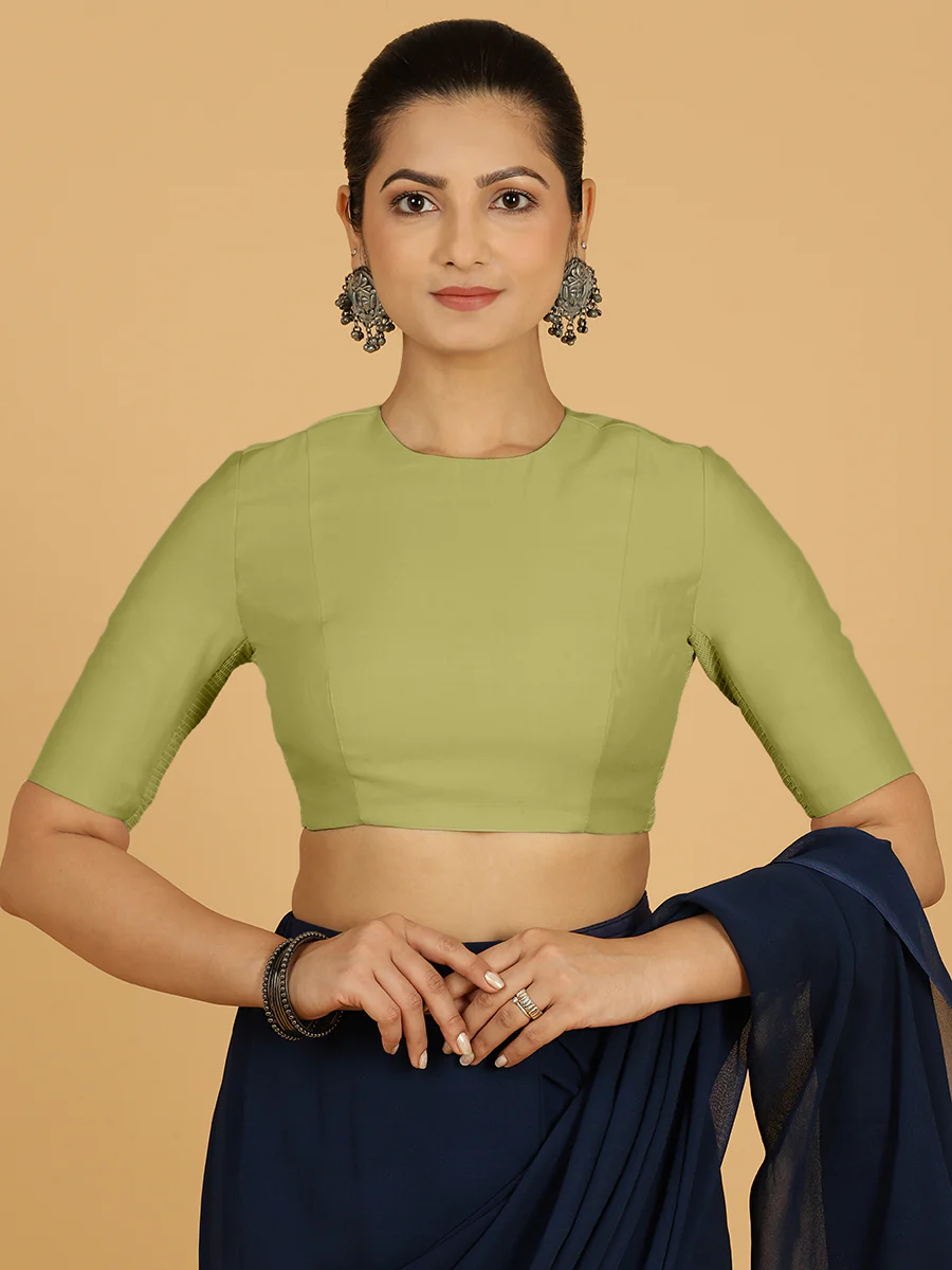 Amisha x Rozaana | Elbow Sleeves Saree Blouse in Pista Green - Image 10