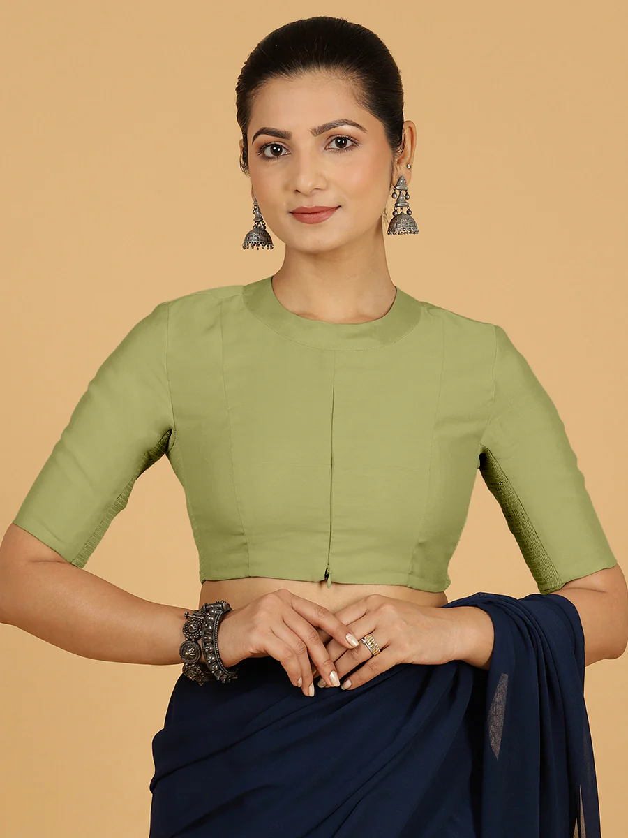Farida x Rozaana | Regular Sleeves Saree Blouse in Pista Green - Image 11