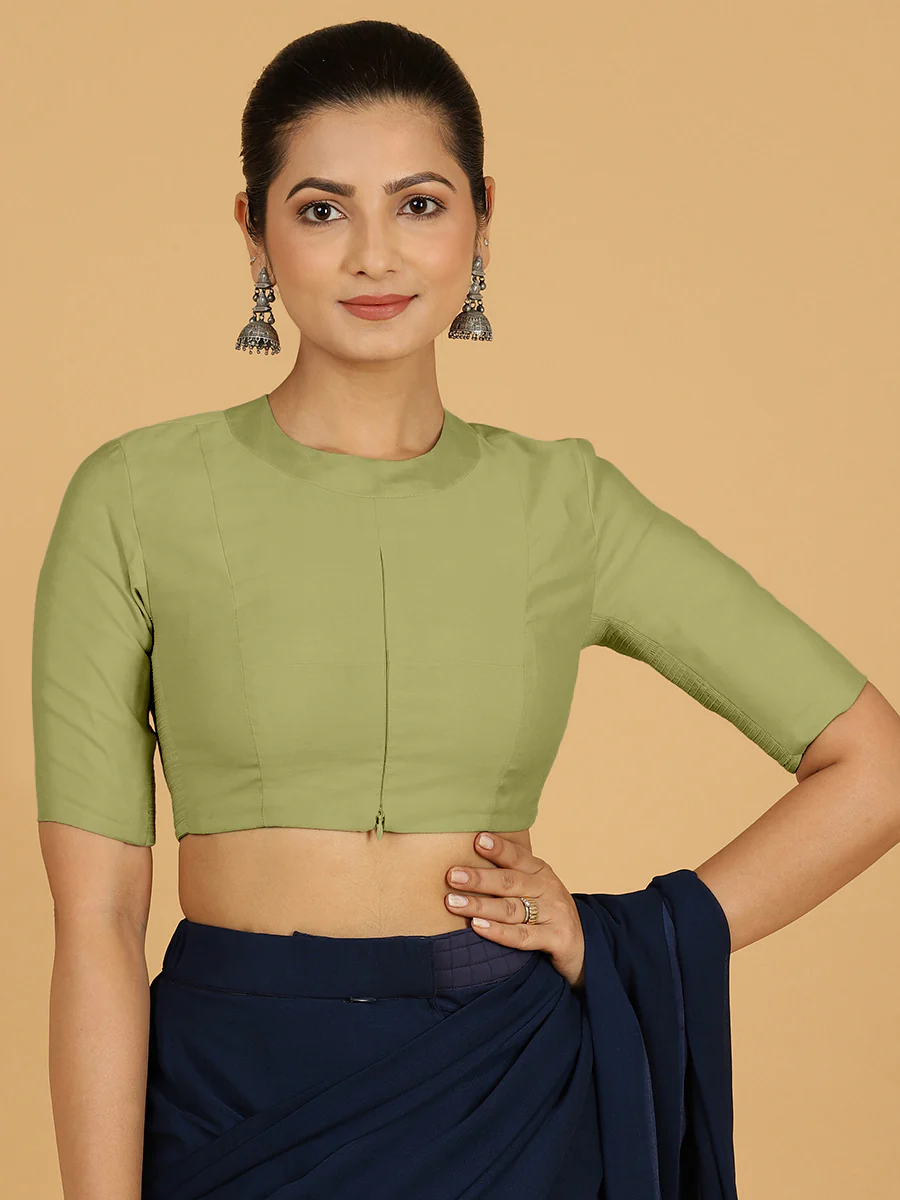 Farida x Rozaana | Regular Sleeves Saree Blouse in Pista Green - Image 8
