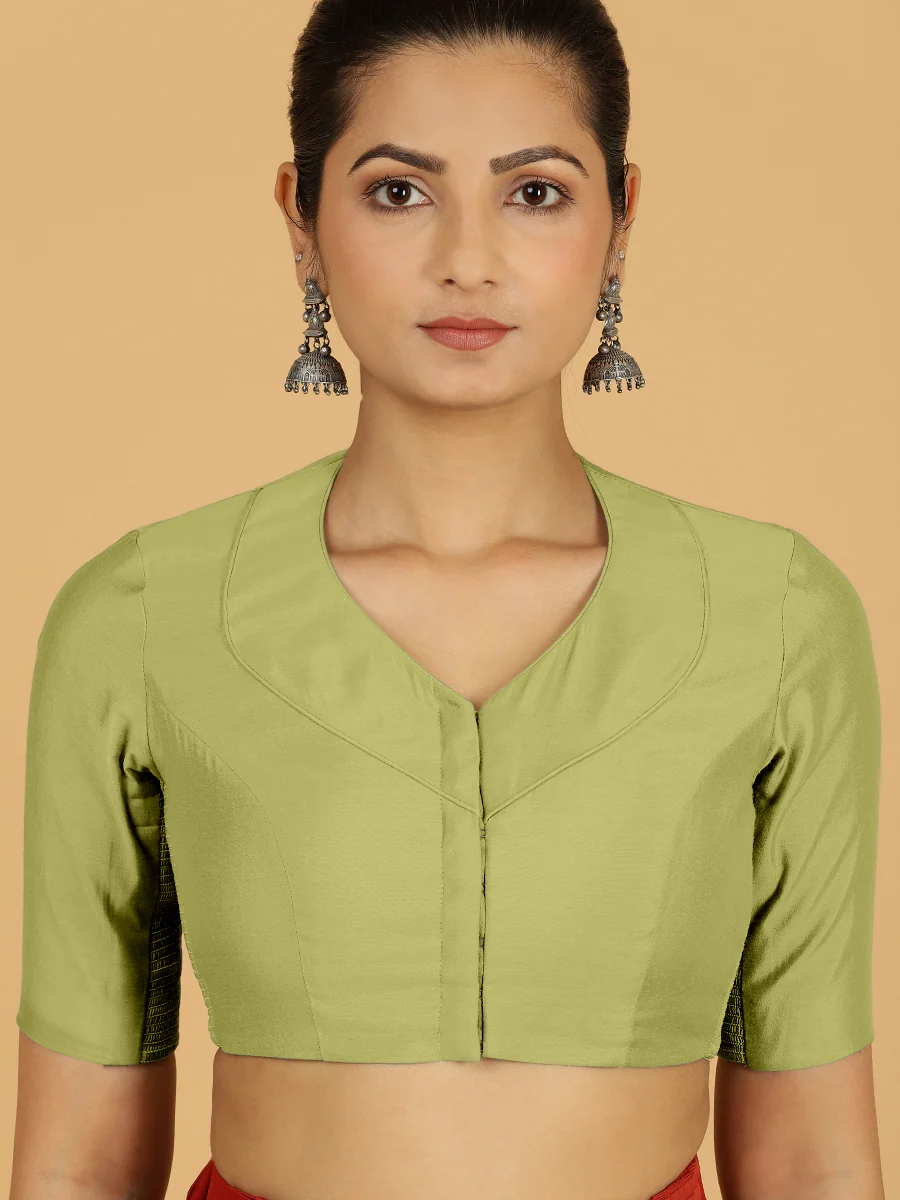Pallavi x Rozaana | Elbow Sleeves Saree Blouse in Pista Green - Image 5