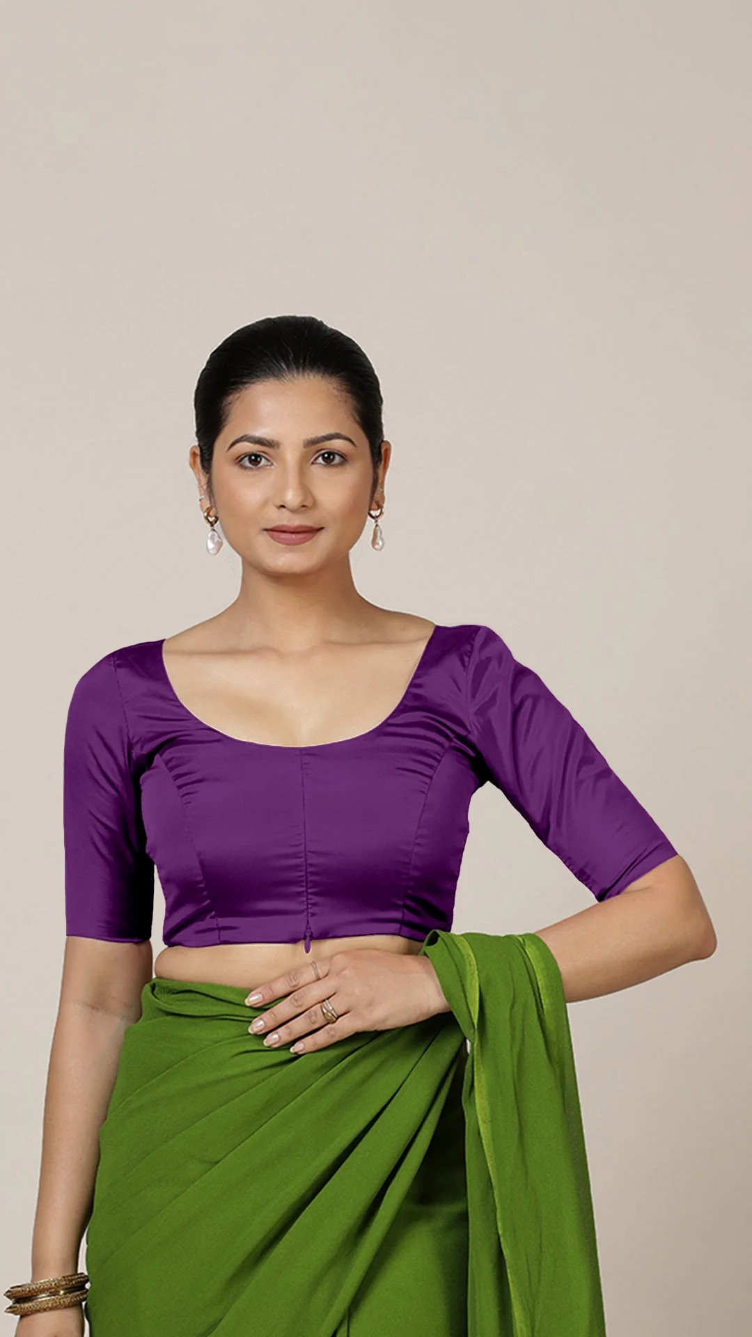 Anisha x Rozaana | Elbow Sleeves Saree Blouse in Purple - Image 6