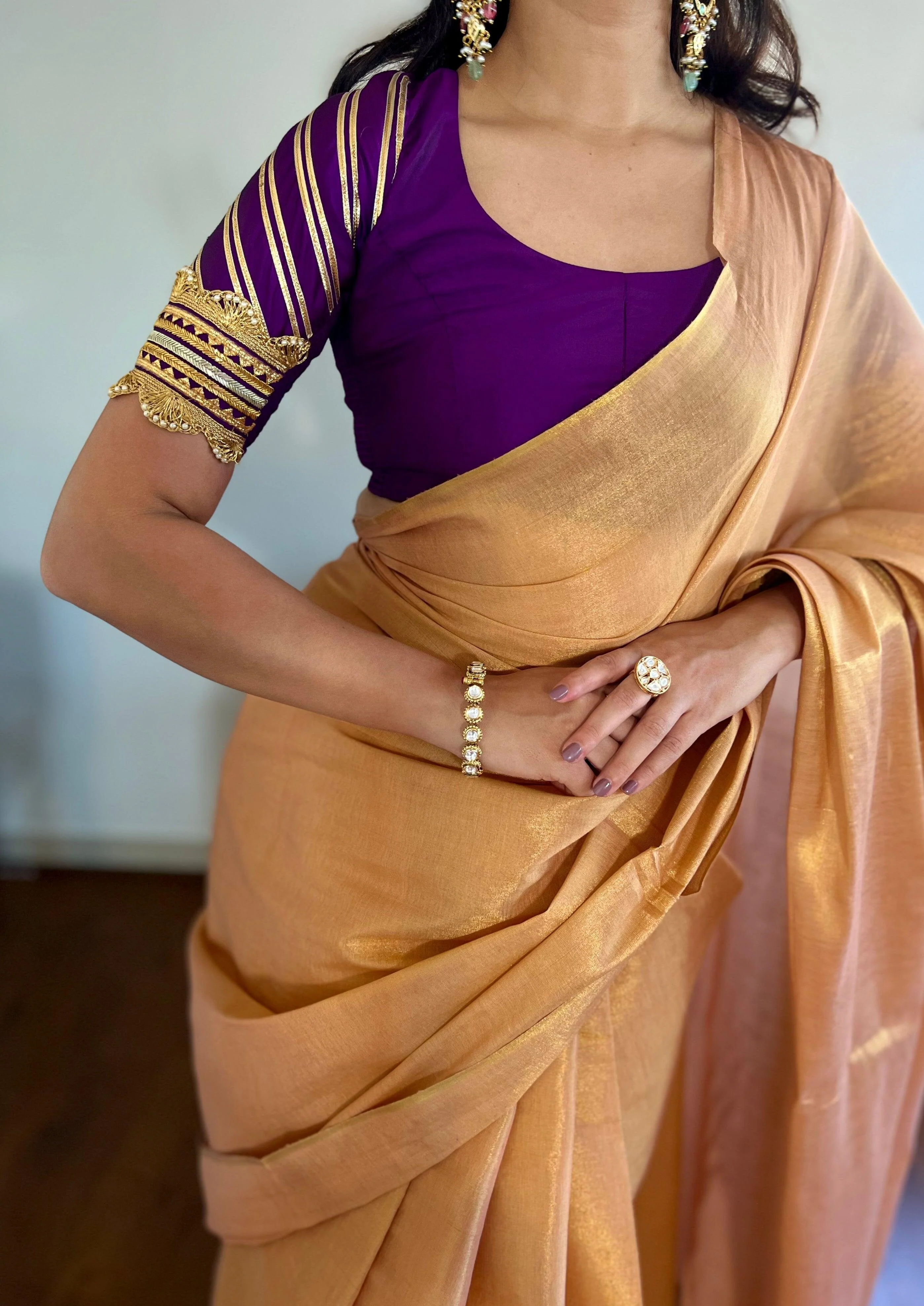 Anisha x Tyohaar | Elbow Sleeves Saree Blouse in Purple - Image 11