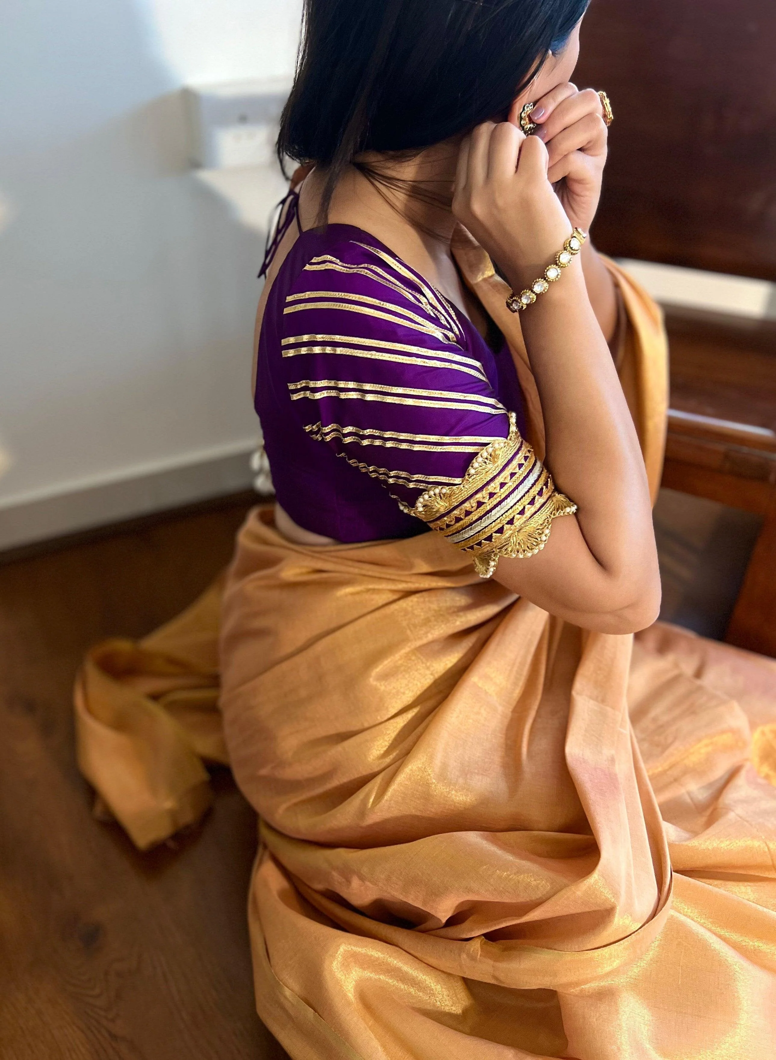 Anisha x Tyohaar | Elbow Sleeves Saree Blouse in Purple - Image 17