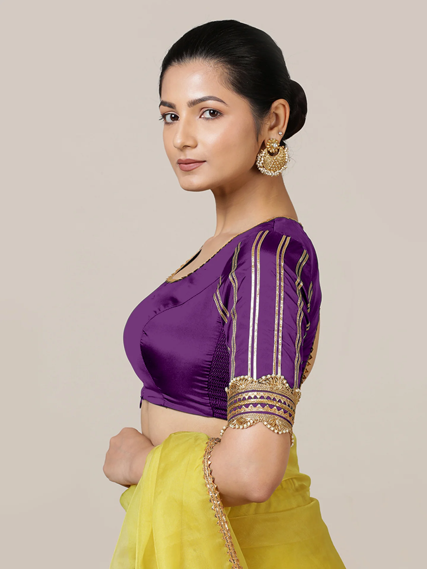 Aziza x Tyohaar | Elbow Sleeves Saree Blouse in Purple - Image 6